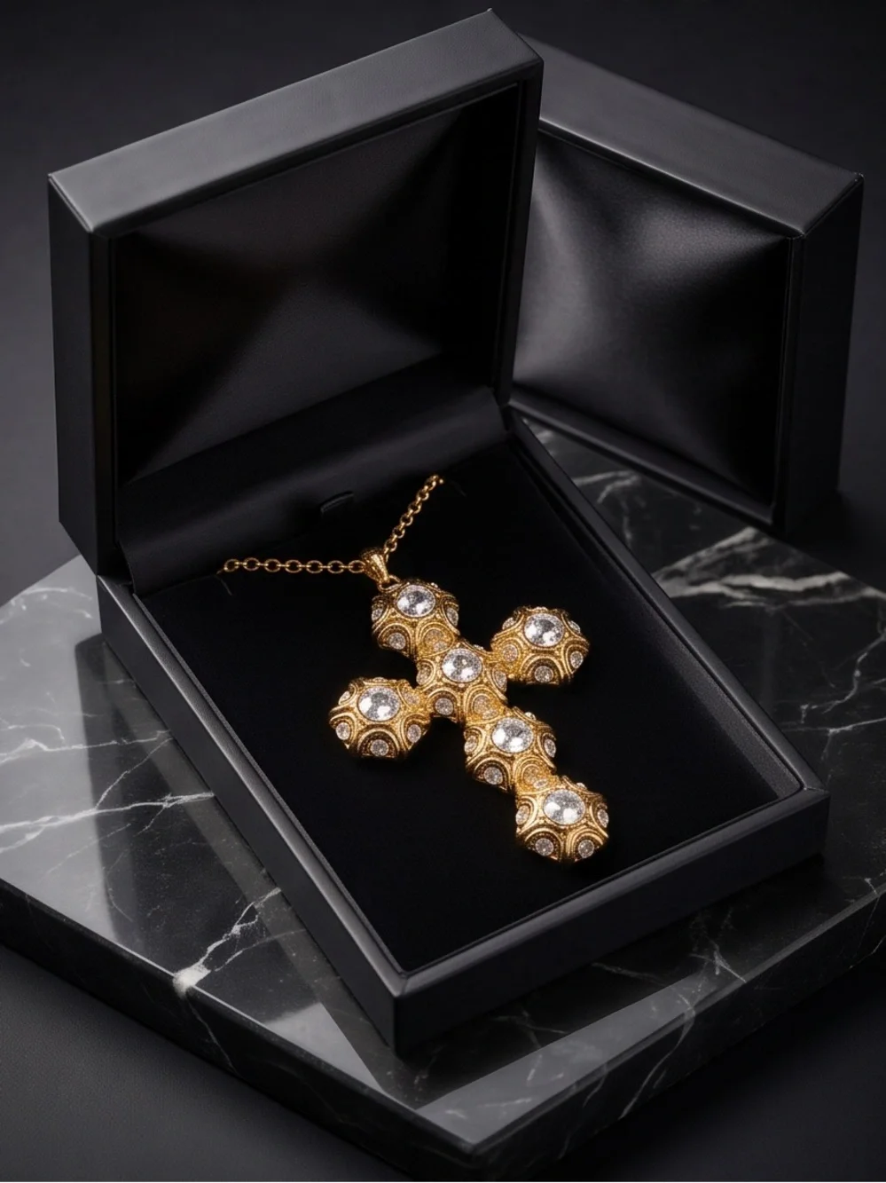 Gold-Tone Cross Pendant Necklace with Crystal Accents - Women Jewelry